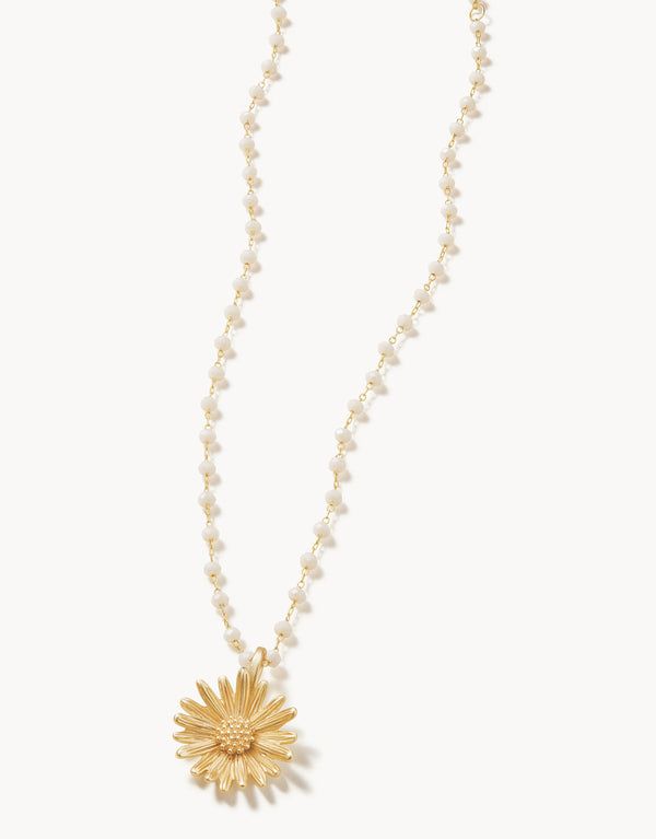 Daisy Beaded Necklace 16&quot; White