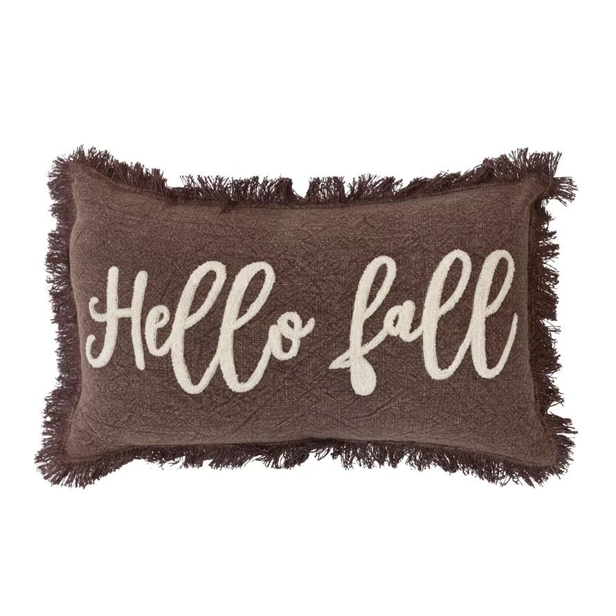 Hello Fall Brown Fringe Pillow