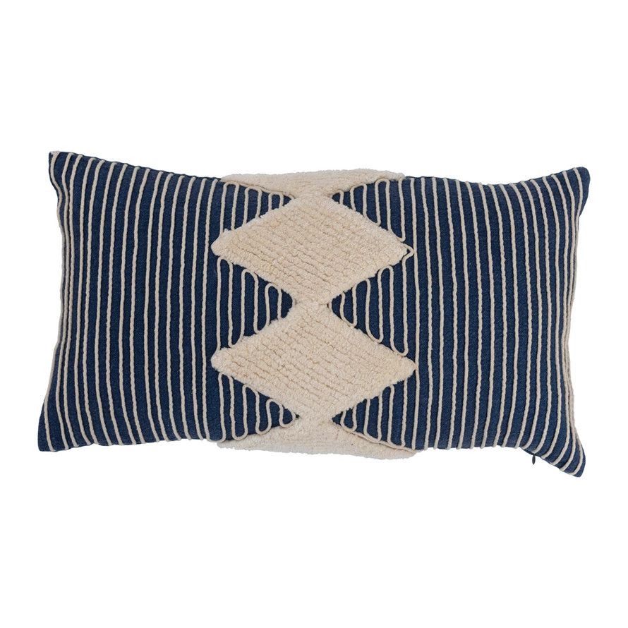 Blue &amp; Cream Diamond Tufted Pillow