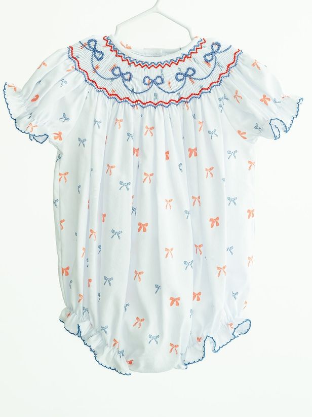 Patriotic Bows Smocked Birdie Bubble 
