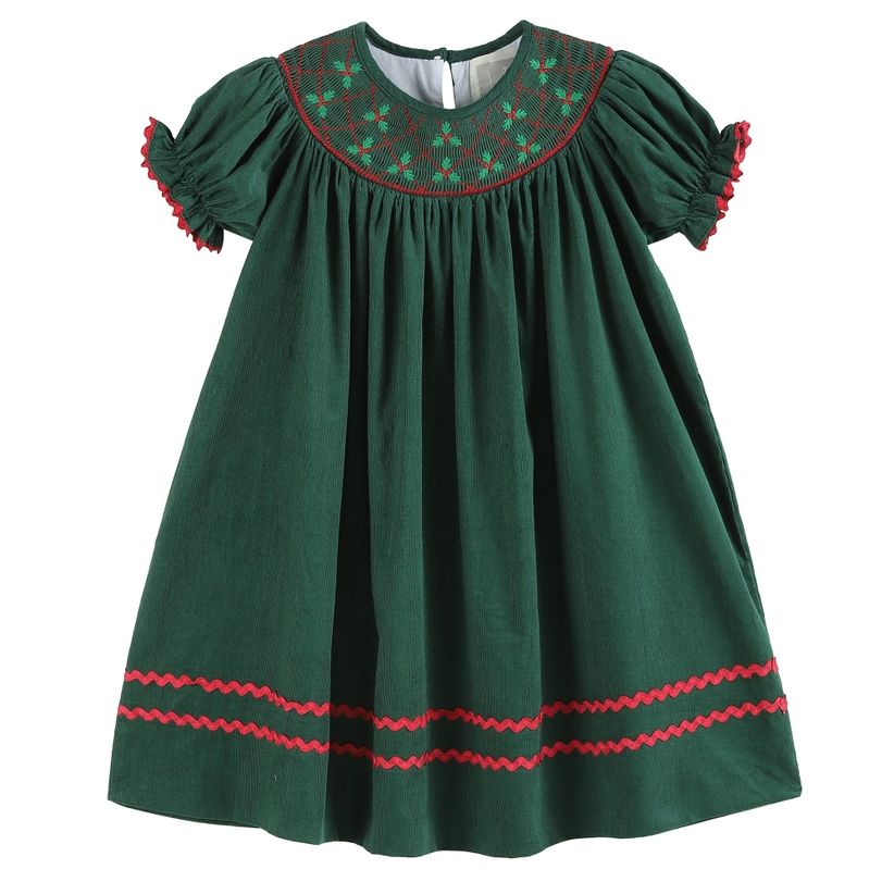 Green Christmas Mistletoe Smocked Bishop
