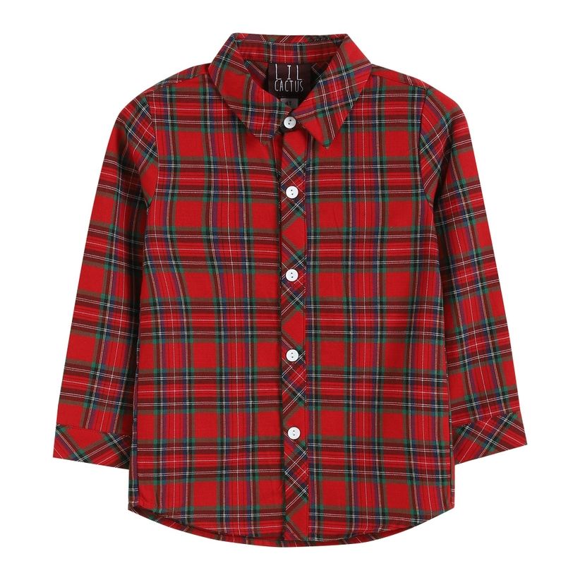 Red &amp; Green Tartan Boy Dress Shirt