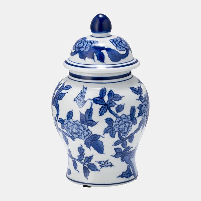 Botanical Blue &amp; White Ginger Jar