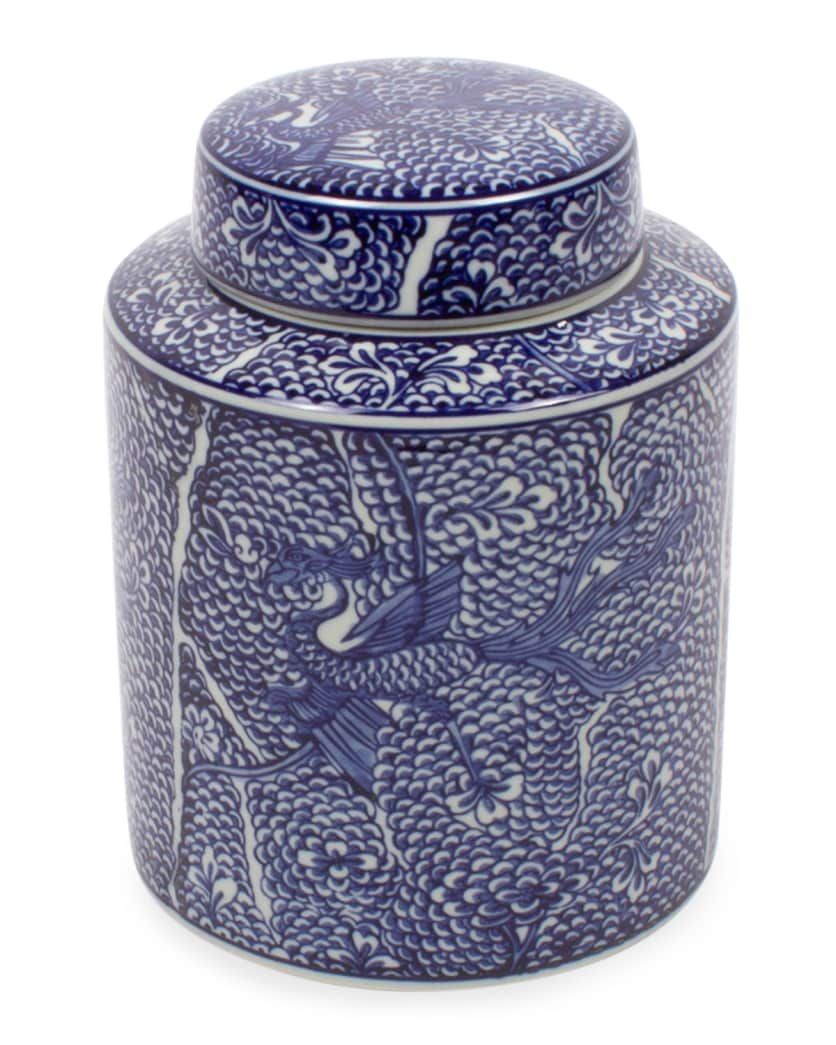 Blue &amp; White Koi Fish Ginger Jar