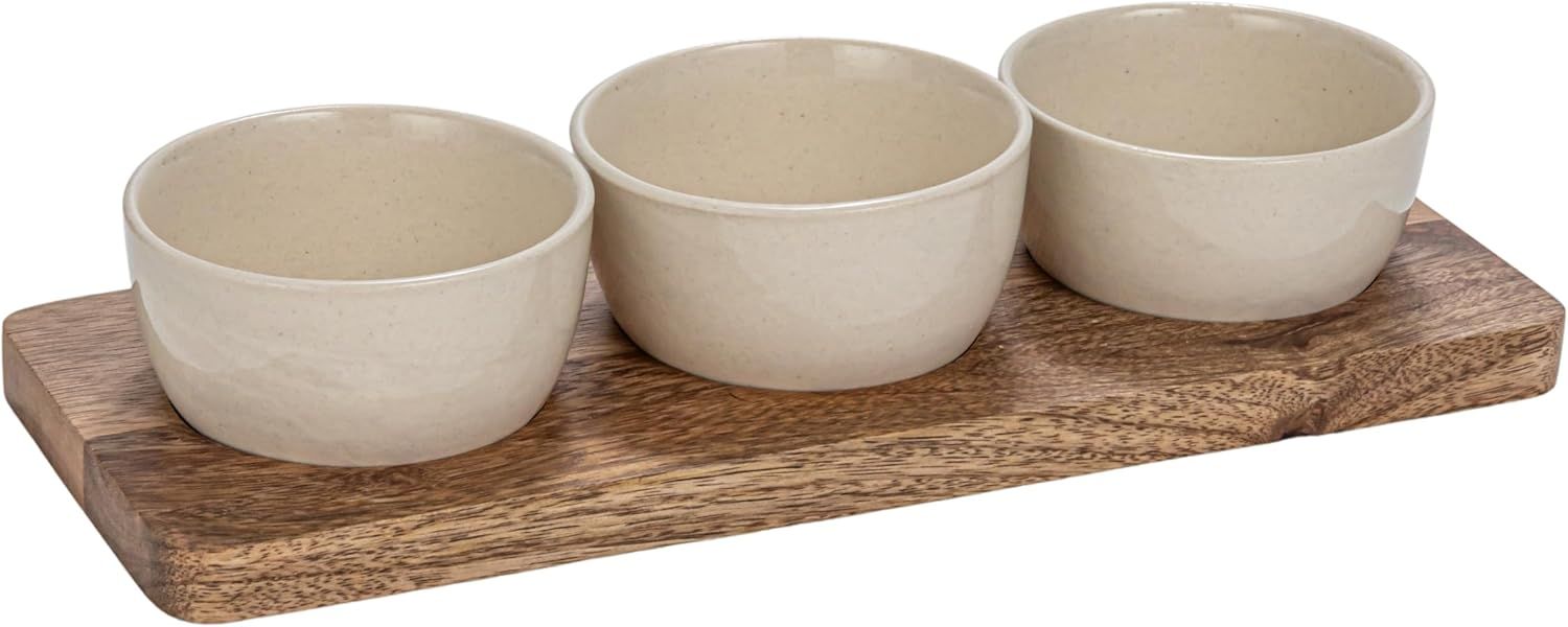 Mango Wood Serving Tray w/ Bowls