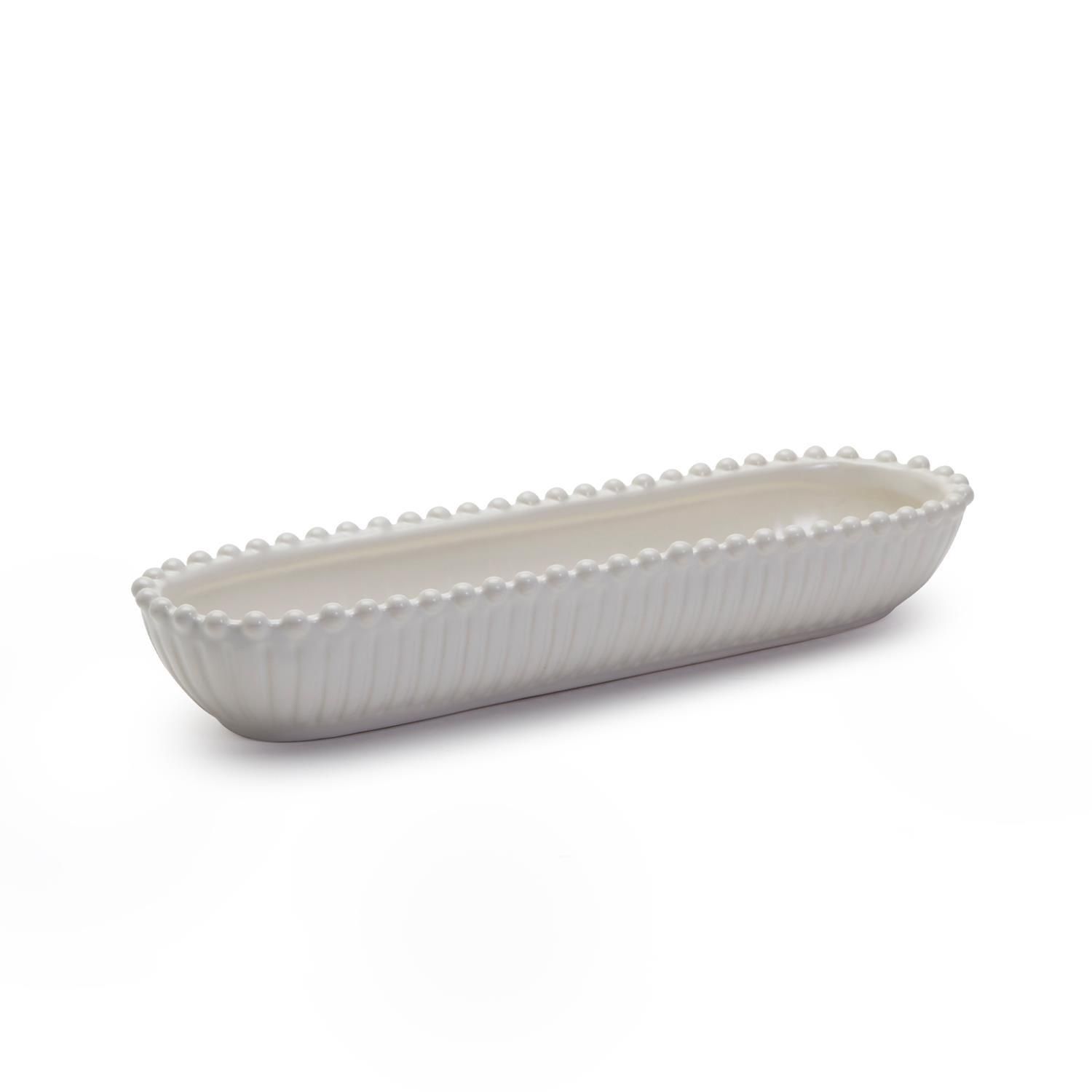 White Beaded Oval Dish