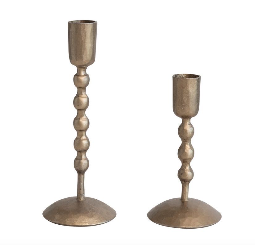 Hand Forged Iron Candle Holder Brass Finish - Set of 2