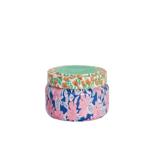 Volcano Candle Floral Printed Tin, Color: Blue/ Pink