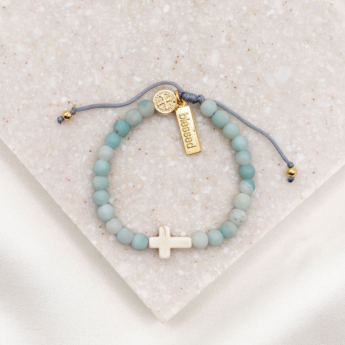 Divine Grace Cross Bracelet - Amazonite/ White