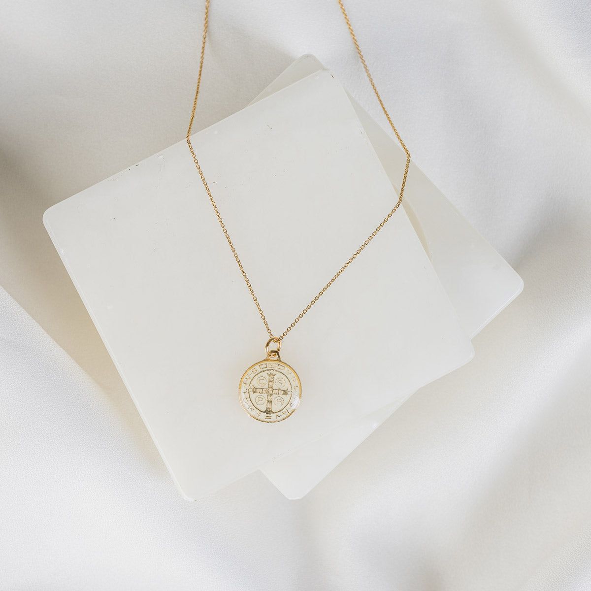 Jubilee Medal of St. Benedict Necklace - White