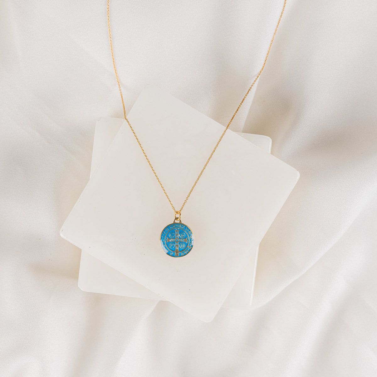 Jubilee Medal of St. Benedict Necklace - Blue Enamel/ Gold