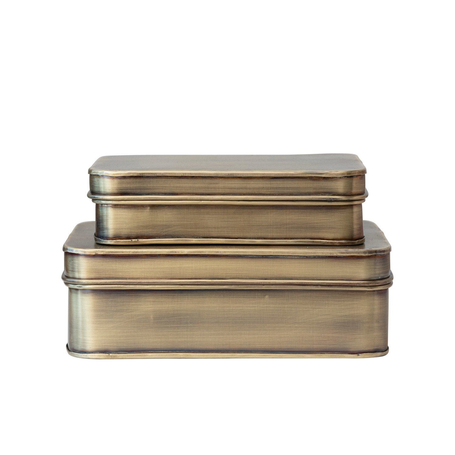 Set of 2 Antique Brass Metal Storage Boxes
