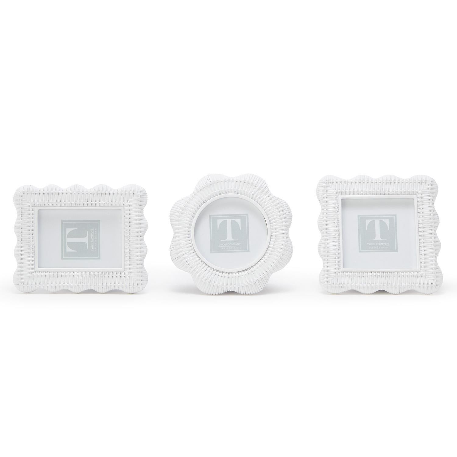 White Scalloped Rattan Weave Frames