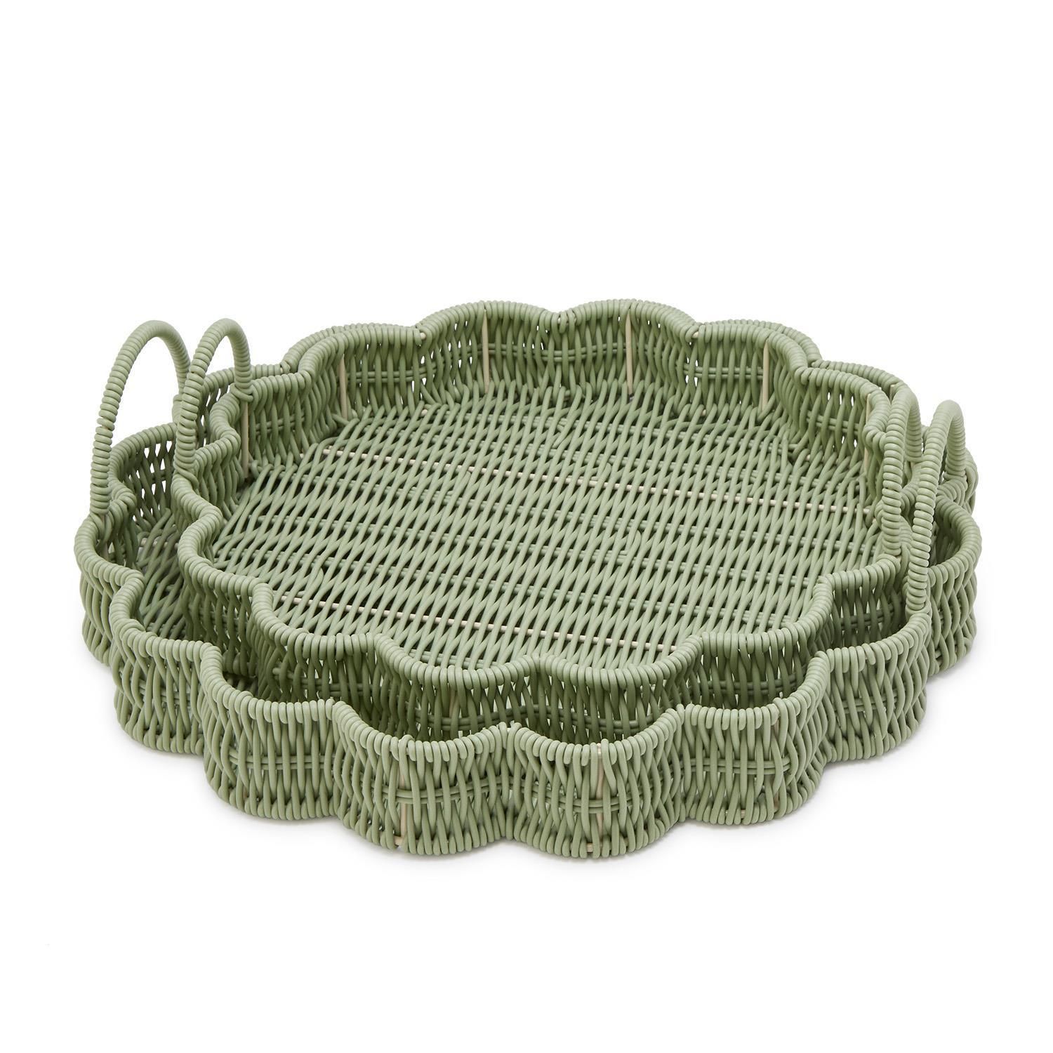 Wicker Green Round Serving Trays