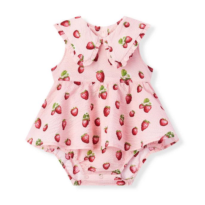 Milkbarn Ruffle Collar One Piece - Strawberry