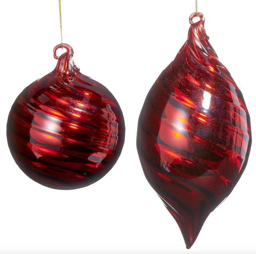 Red Swirl Blown Glass Ornament 
