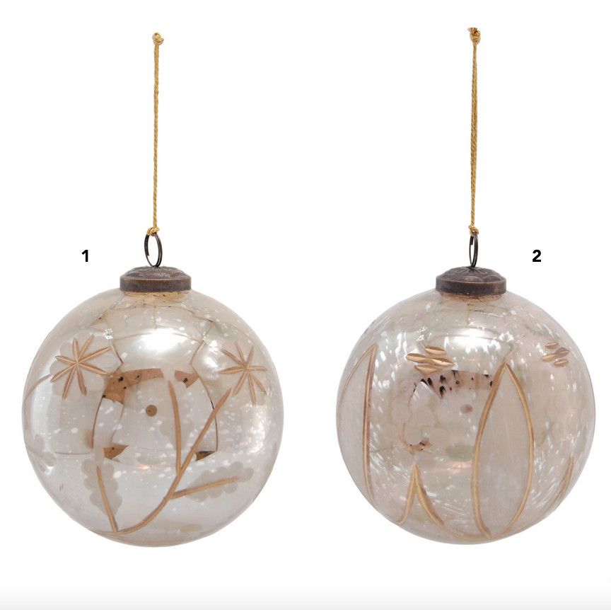 Etched Mercury Glass Ball Ornament - 5&quot; 