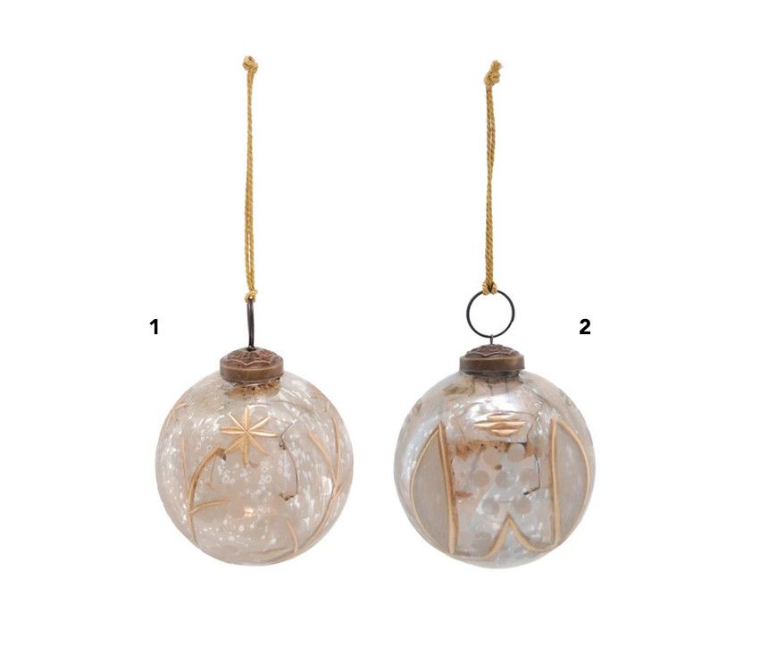 Etched Mercury Glass Ball Ornament - 2&quot;