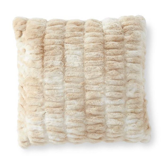 Tan Ribbed Faux Fur Pillow 24&quot;x24&quot;