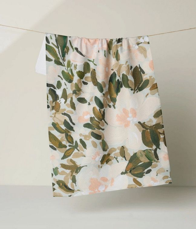 Geometry Painted Blossoms Tea Towel