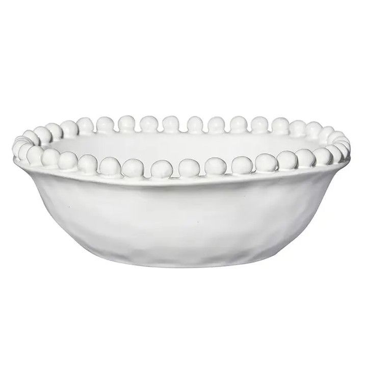 Large White Beaded Bowl