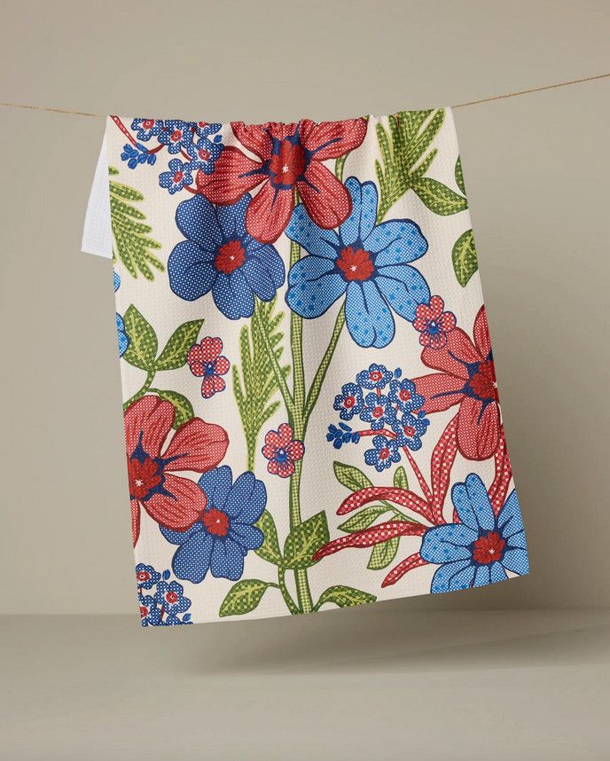 Geometry Plaid Floral Tea Towel