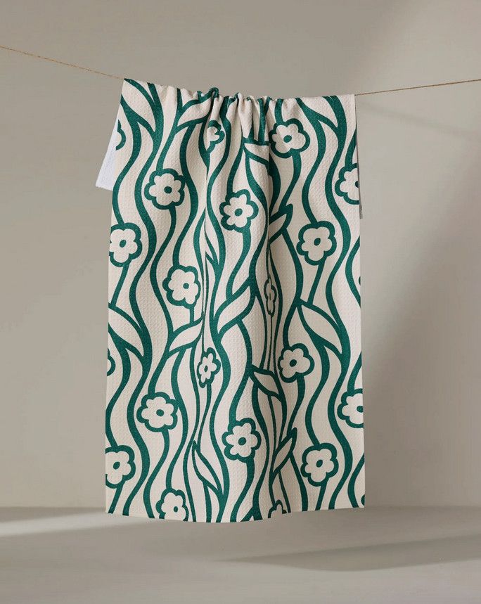 Geometry Nostalgic Flowers Tea Towel