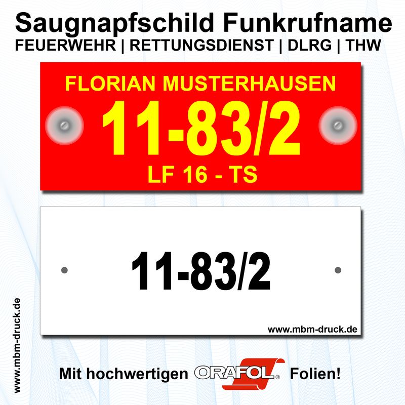 Saugnapfschild "Funkrufname" Feuerwehr Rettungsdienst