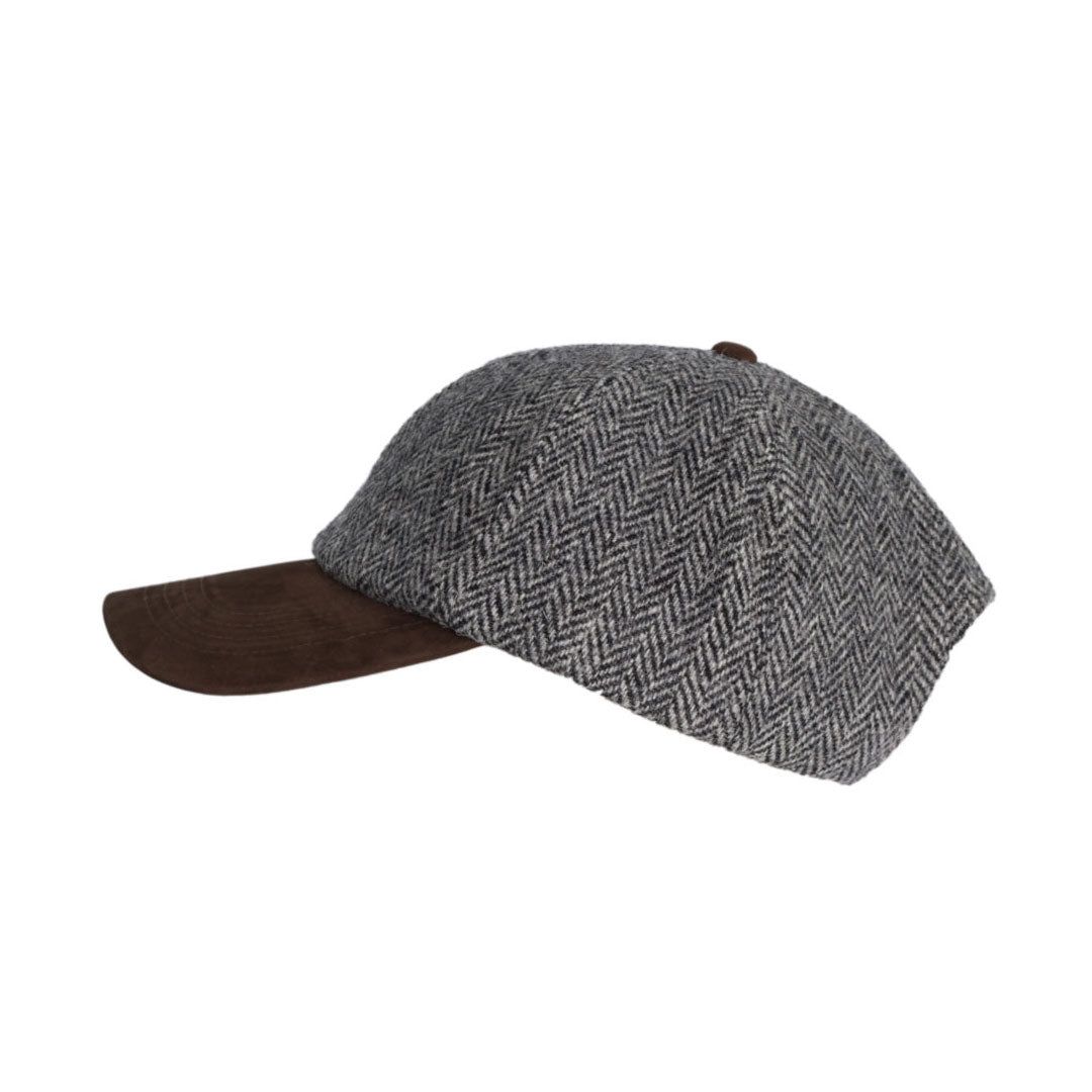 Walker &amp; Hawkes Harris Tweed Brungton Leather Peak Baseball Cap in Grey