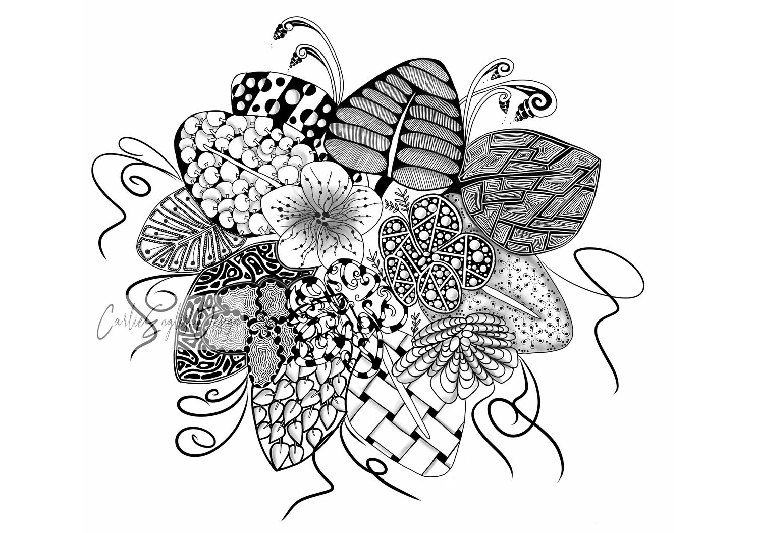 Zen Flower colouring pattern.