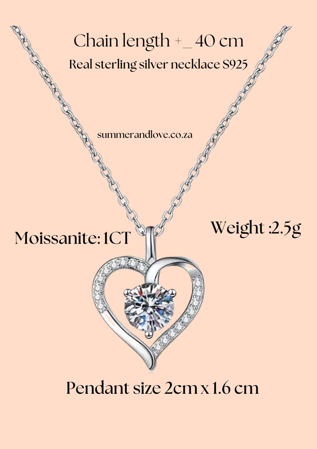 1CT Moissanite Diamond Heart Pendant with Sterling Silver Necklace