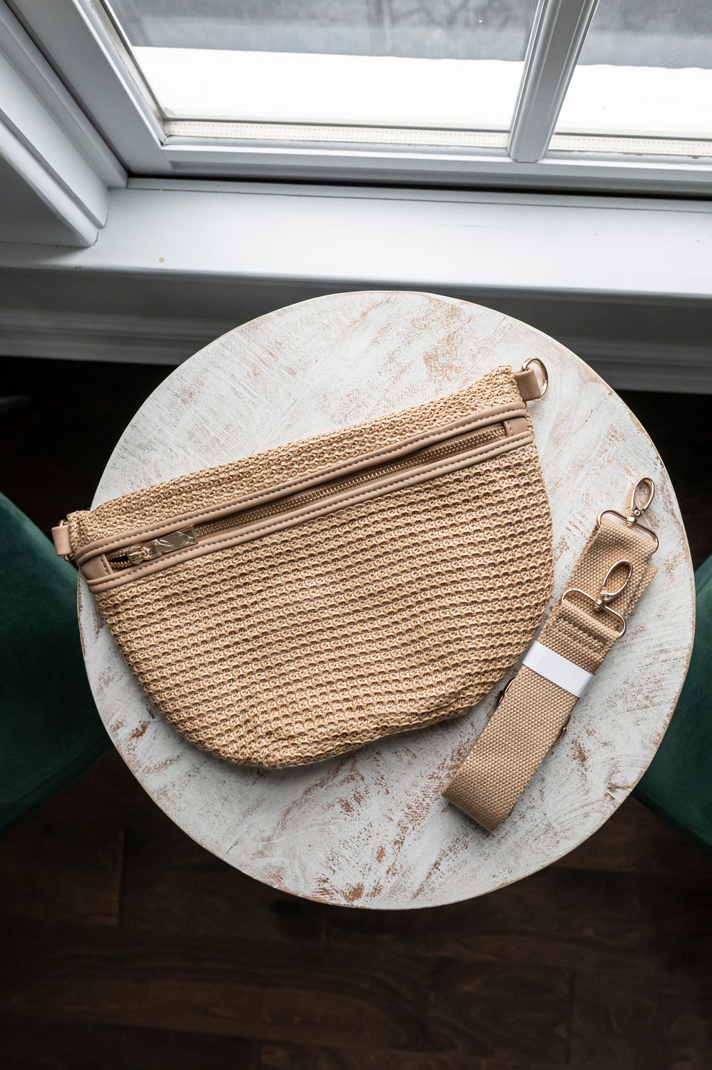 Raffia Bum Bag, Color: Tan