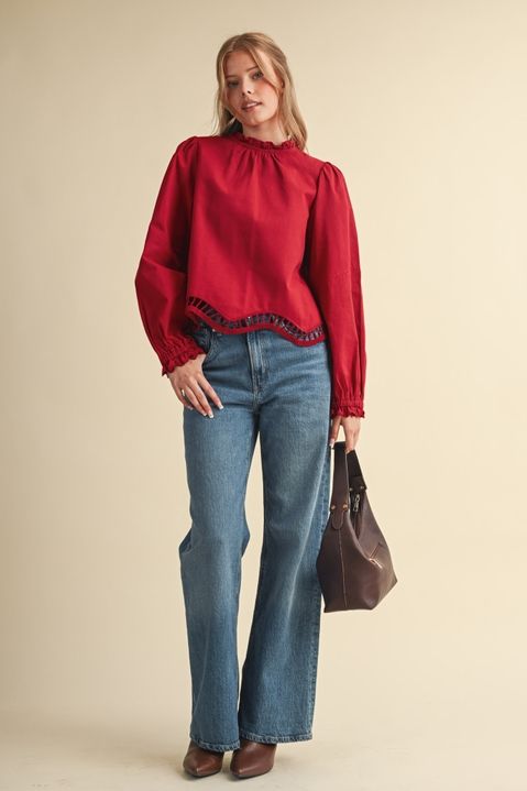 Cut Out Holiday Top/burgundy