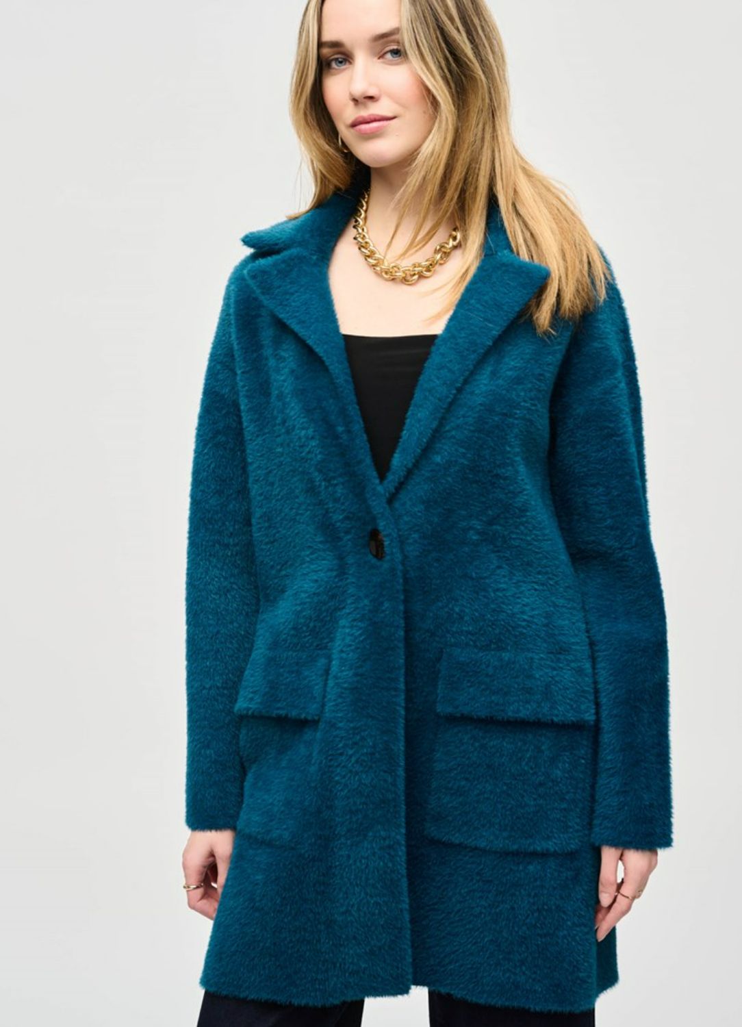 Joseph Ribkoff Feather Yarn Sweater Coat 243922 Twilight