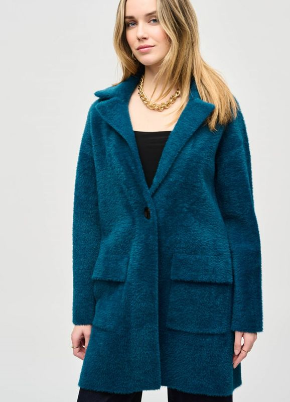 Joseph Ribkoff Feather Yarn Sweater Coat 243922 Twilight