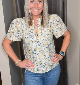 Dress Forum Short Sleeve Blouse- Daisy Blue