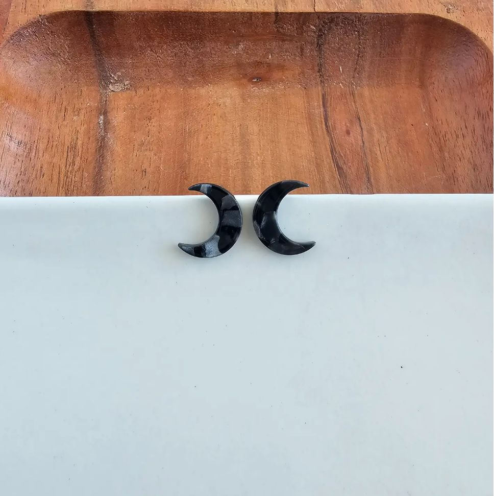 Moon Studs - Black // Halloween Earrings