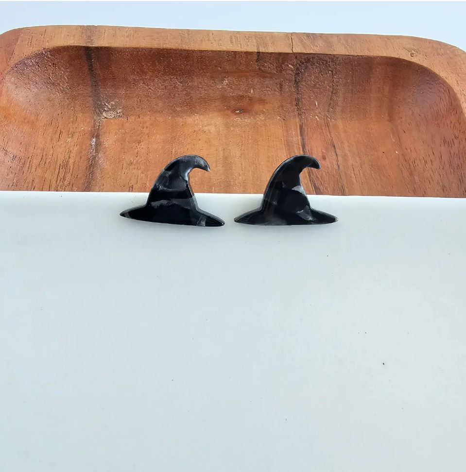 Witch Hat Studs - Black // Halloween Earrings