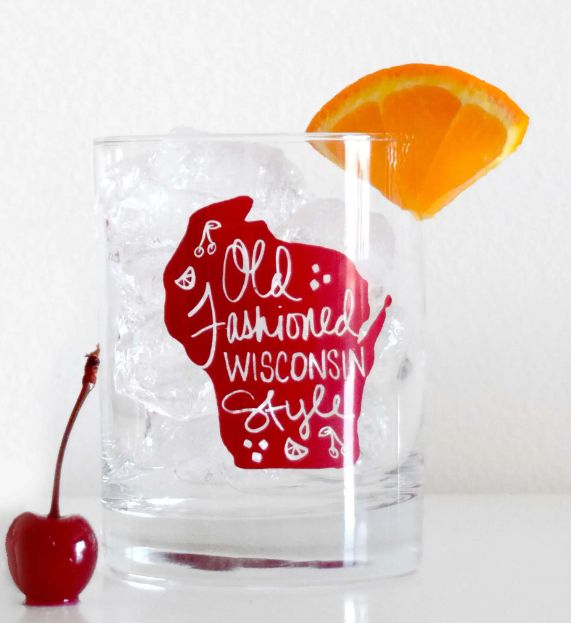 Red Wisconsin Old Fashioned Glass