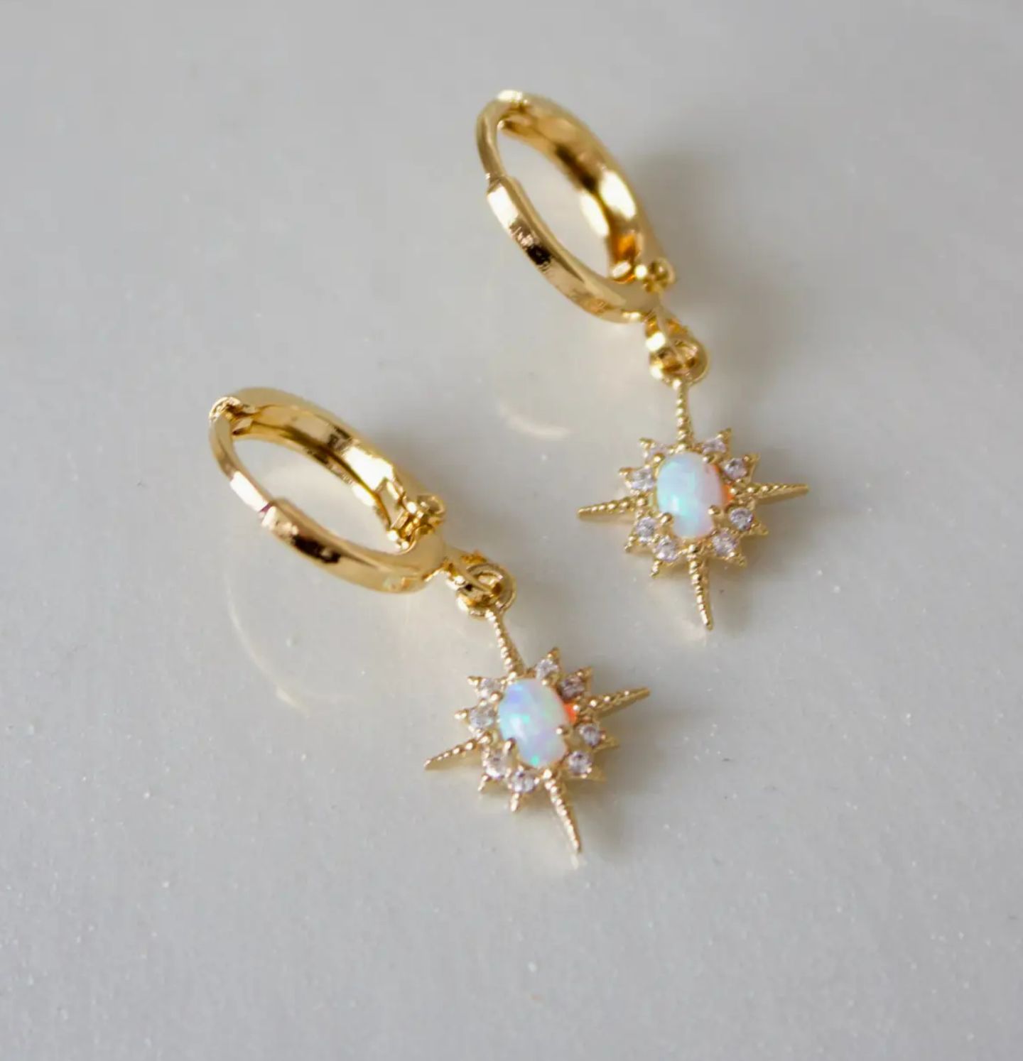 Katie Waltman Opalite Star Huggies Gold