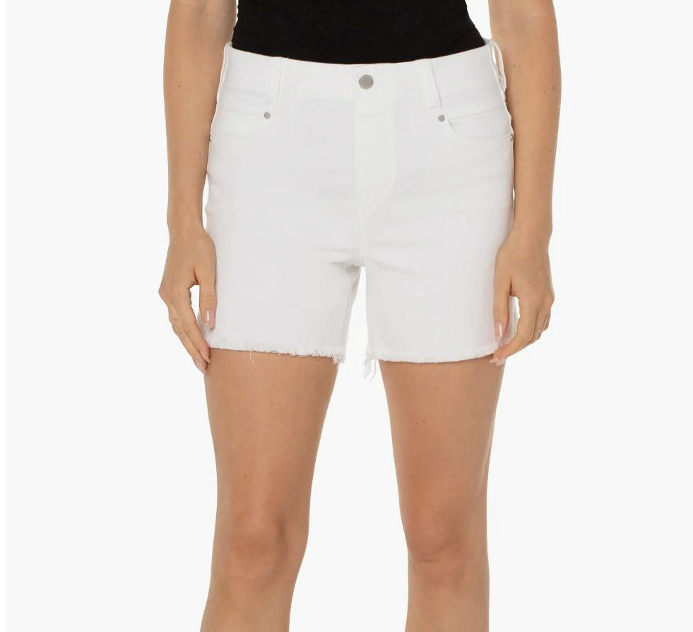Liverpool Vickie Frayed Denim Shorts Bright White