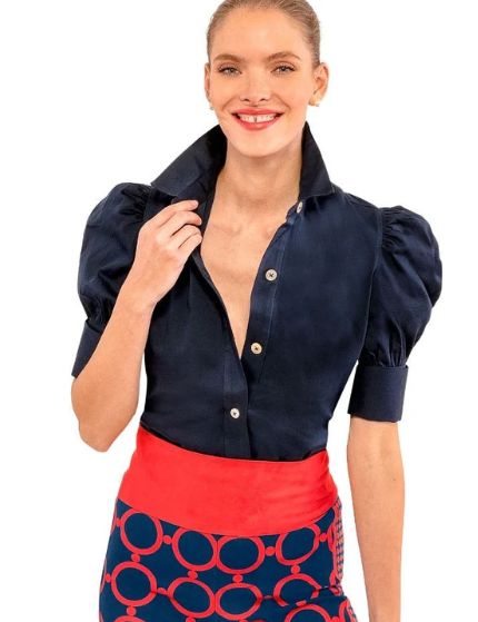 Gretchen Scott Puff Sleeve Top - Solid Navy