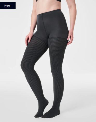 Spanx Cozy Rib Knit Shorty Tights (Charcoal Heather)