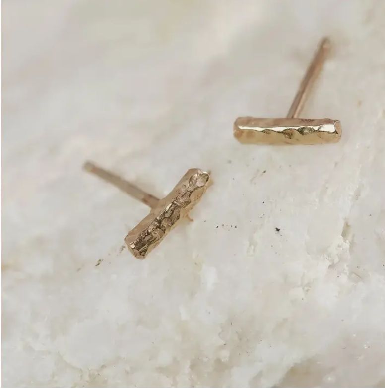 Solid Gold Textured Linear Stud Earrings