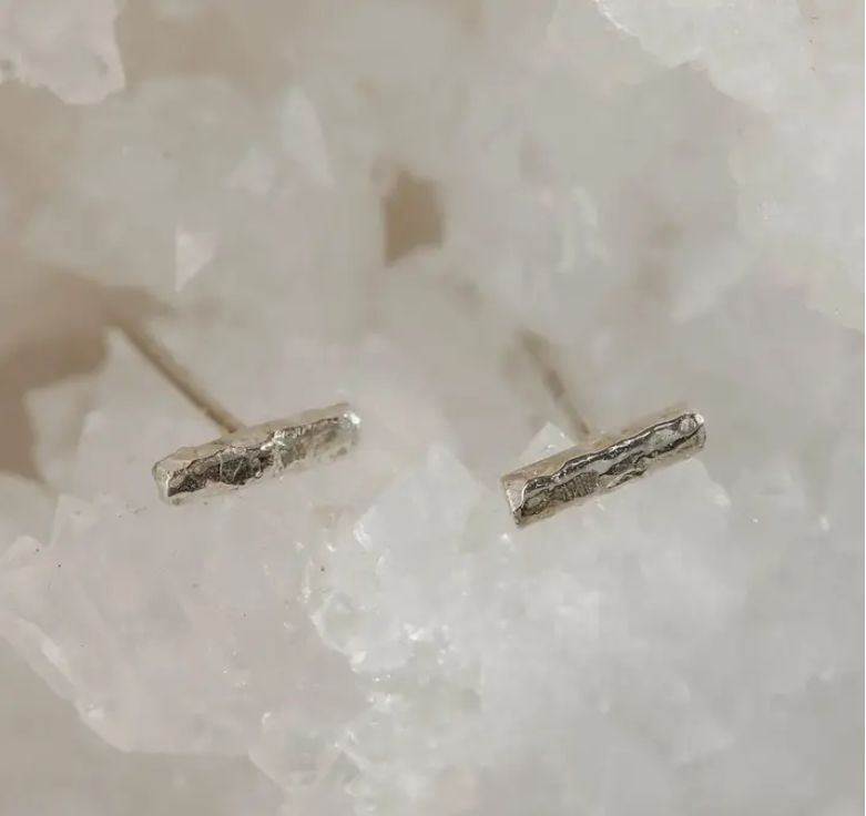 Sterling Silver Textured Linear Stud Earrings