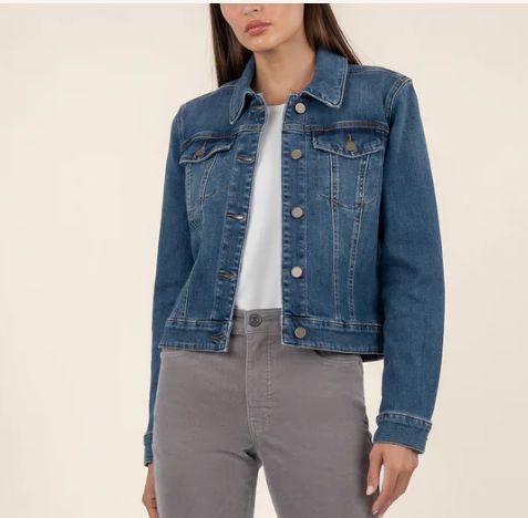 KUT From The Kloth Julia Crop Denim Jacket (Main W/Dk Stone Base Wash)