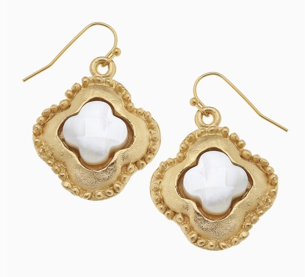 Susan Shaw Gold Clover with Genuine Mother of Pearl Earrings