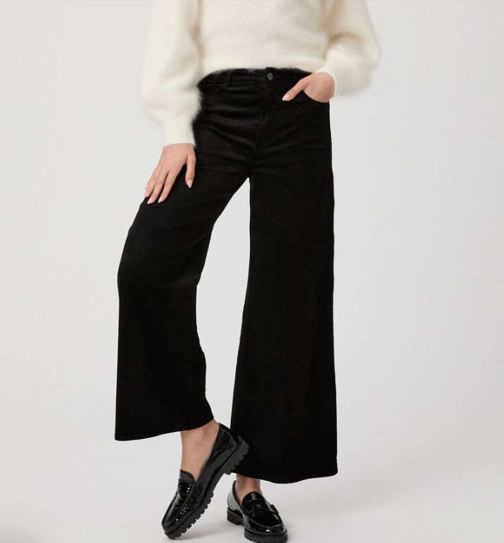 Paige Harper Ankle Wide Leg Pant Black Velvet Corduroy