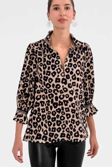 Gretchen Scott Ruffle Neck Tunic- Me Jane Champagne