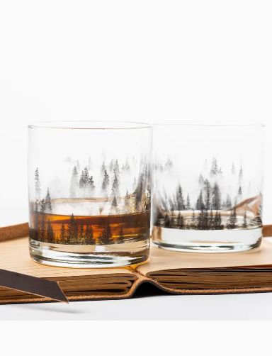 Forest and Clouds Whiskey Glasses